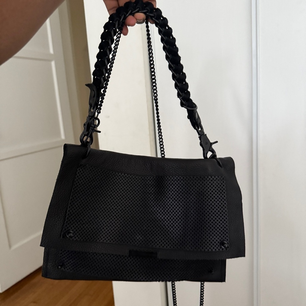 Convertible Black Leather Crossbody Bag Braided Chain Shoulder Bag Purse